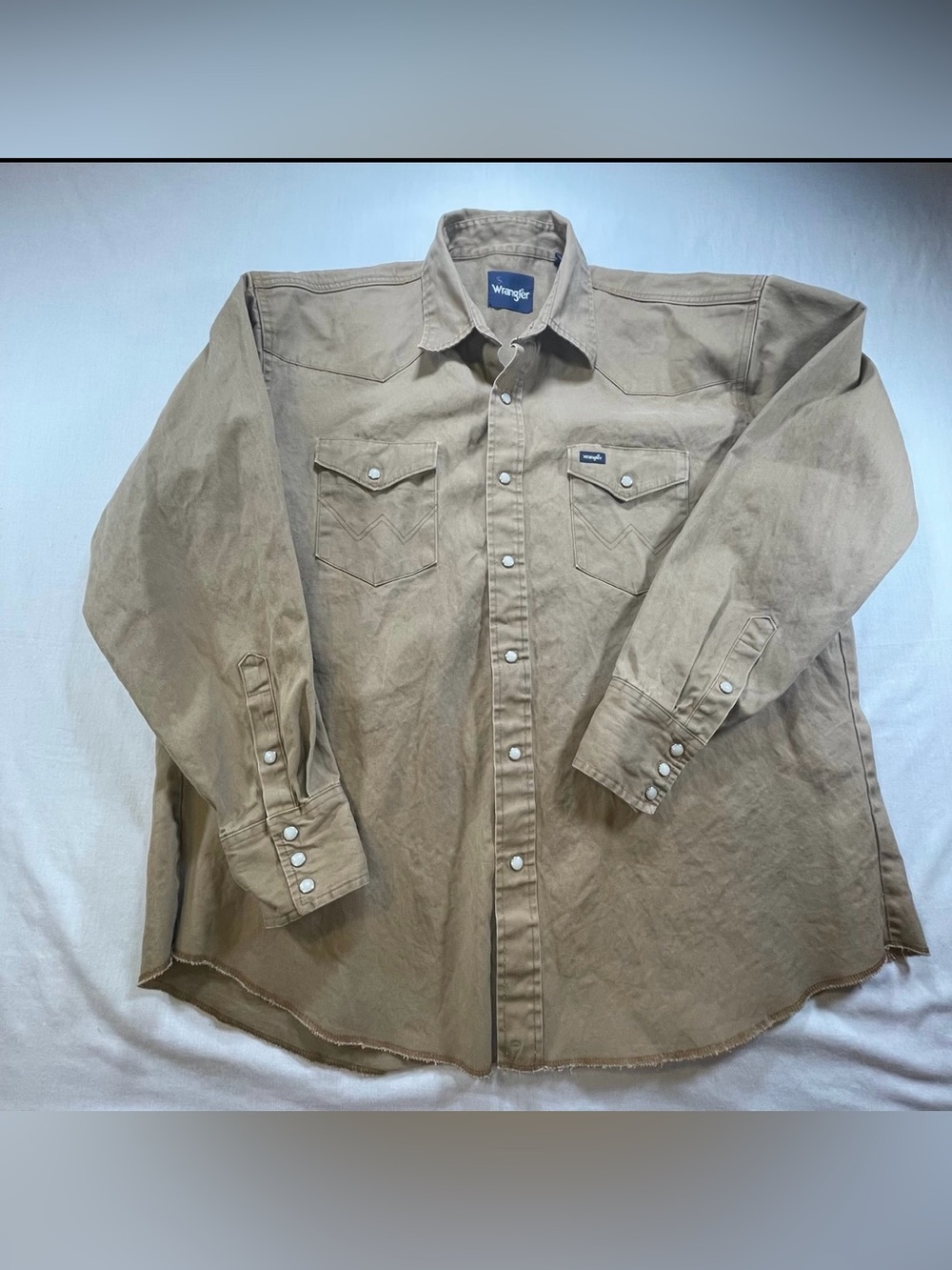 Wrangler Western Brushpopper Shirt Men 2XL Brown Pearl Snap Workwear Cowboy